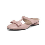 French Style Bow Closed Toe Half Slippers For Women