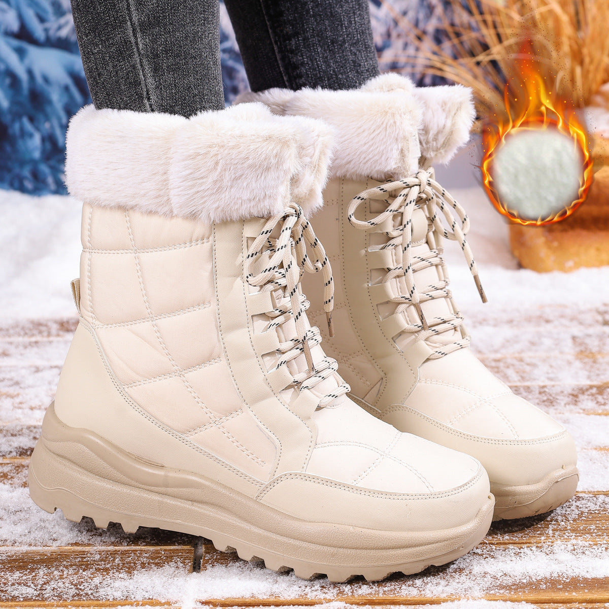 Women's High-top Snow Boots Fleece-lined Non-slip Waterproof Boots