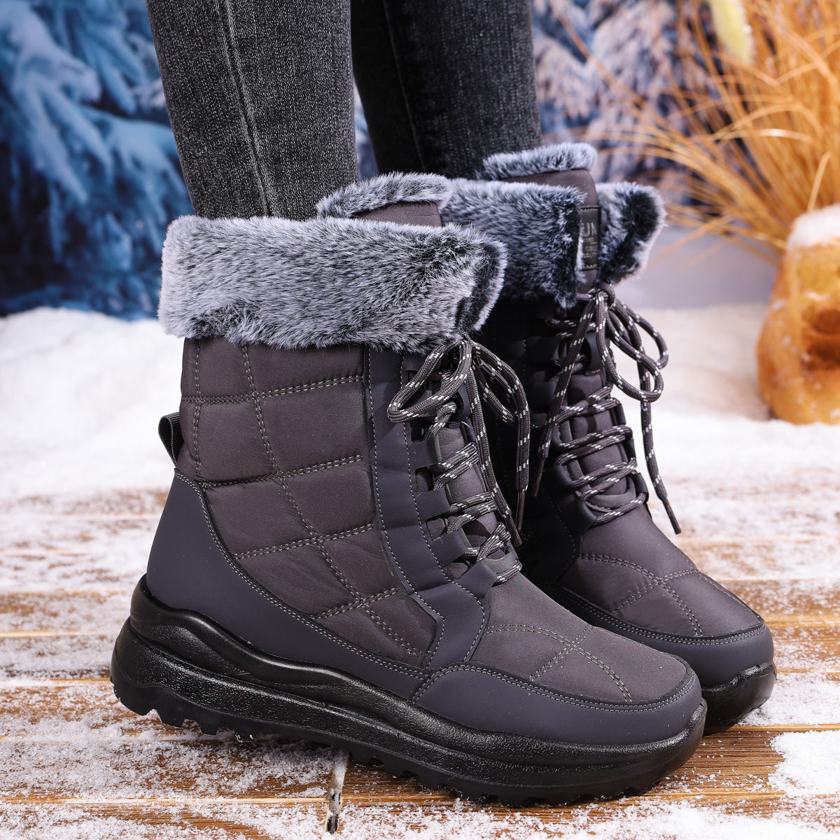 Women's High-top Snow Boots Fleece-lined Non-slip Waterproof Boots