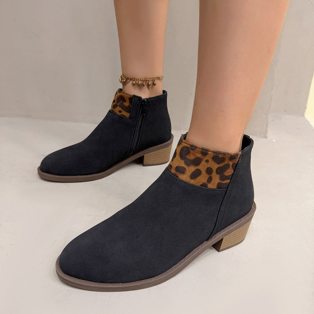 Plus Size Frosted Leopard Print Pointed Sense Thin Booties