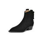 Pointed Toe Chunky Heel Back Zip Short Boots Women's