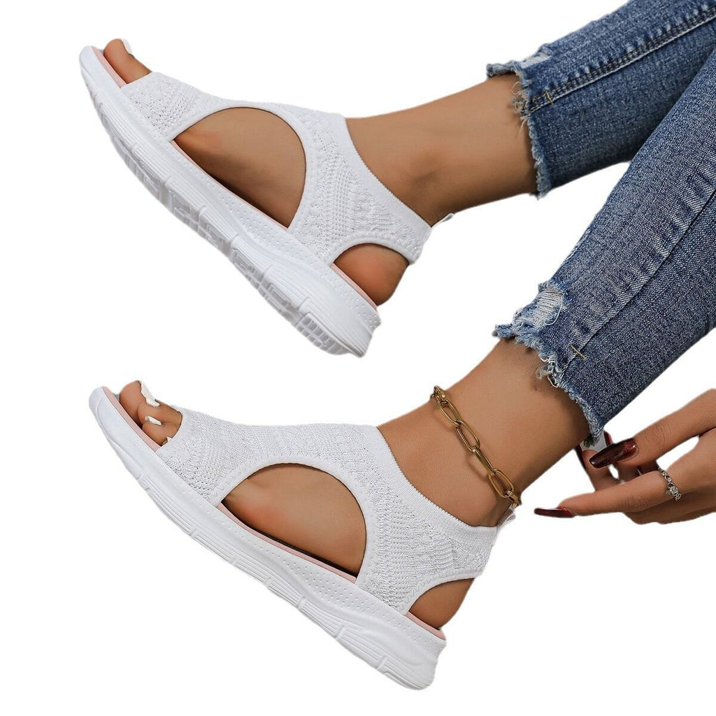 Large Size Flat Bottom Flyknit Women's Sandals