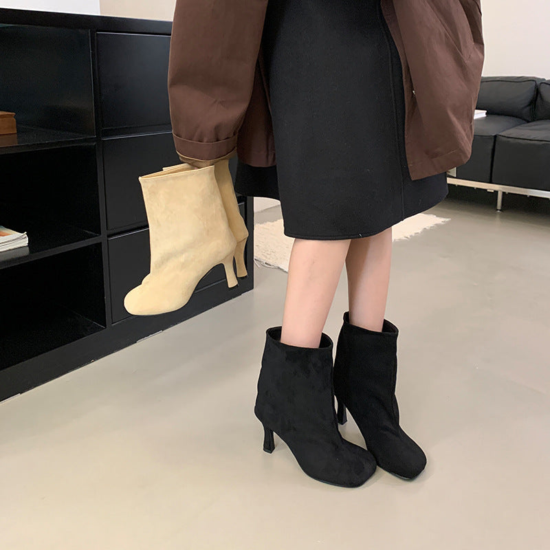 Simple Graceful Round Toe High Heel Booties