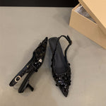 French Minority High Heel Silver Temperament Closed Toe Sandals