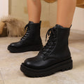 Women's Lace Up Round Toe Platform Leather Martin Boots