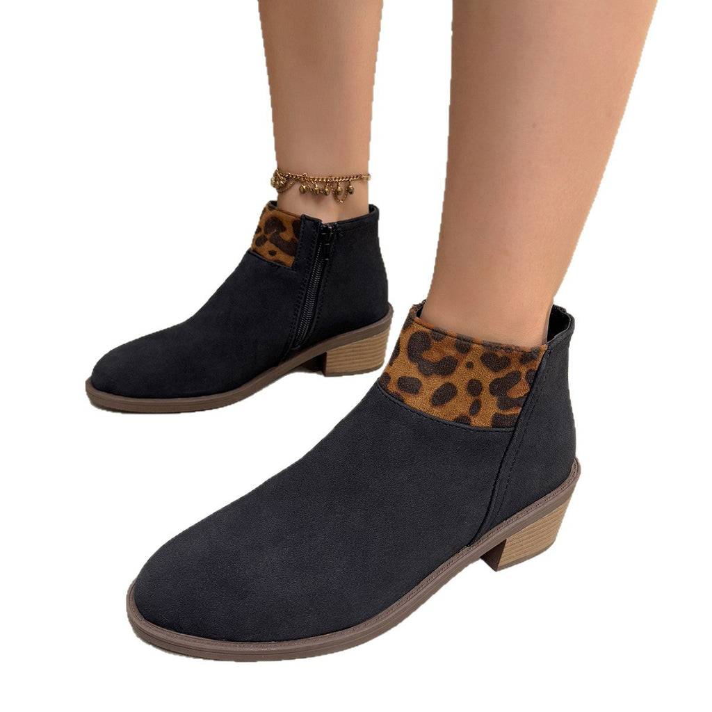 Plus Size Frosted Leopard Print Pointed Sense Thin Booties
