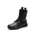 Flat Heel Retro Low Leather Boots Soft Bottom Lace Up Back Zipper
