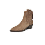 Pointed Toe Chunky Heel Back Zip Short Boots Women's