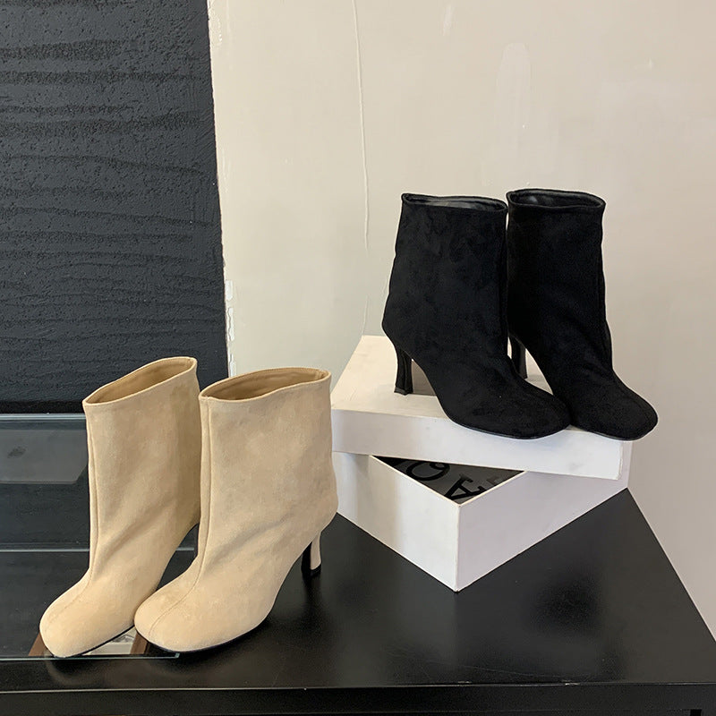 Simple Graceful Round Toe High Heel Booties