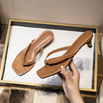 Square Head Flip Flops French Style Kitten Heel Women